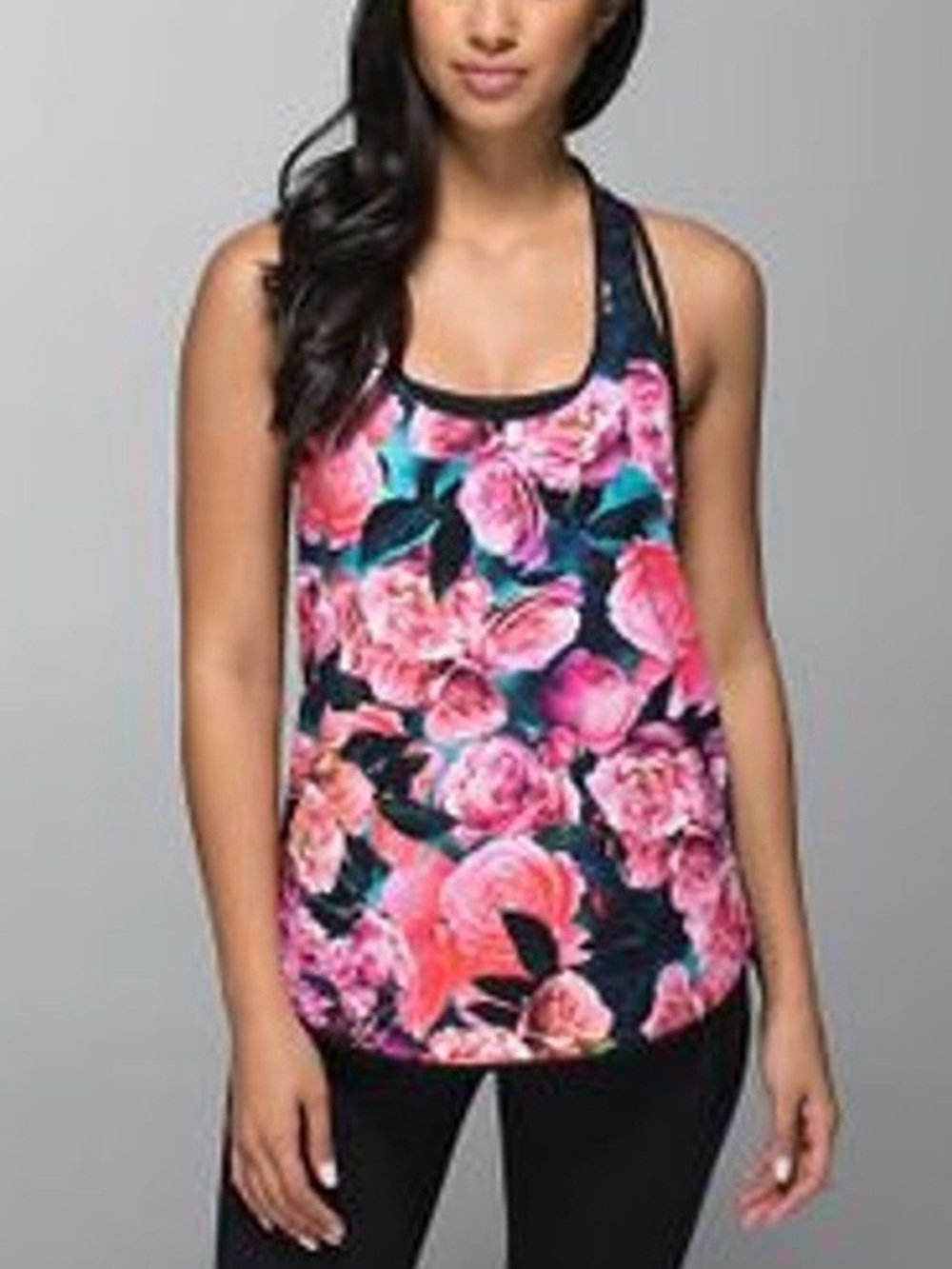 2014 Lululemon Lightened Up Singlet Secret Garden Black Floral Tank 4 NWT